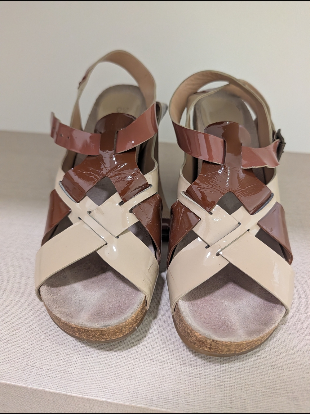 See By Chloe Leather Two-Tone Wedge Sandals in Beige and Brown - Size 38
